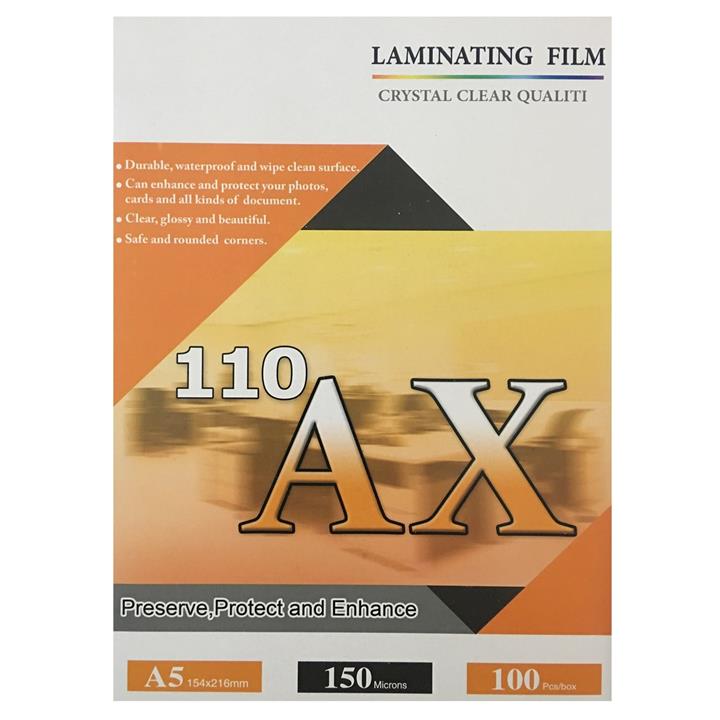 طلق پرس آ ایکس 110 براق مدل 150 میکرون سایز A5 بسته 100 عددی AX 110 Laminatin Film 150 Microns A5 Pack of 100